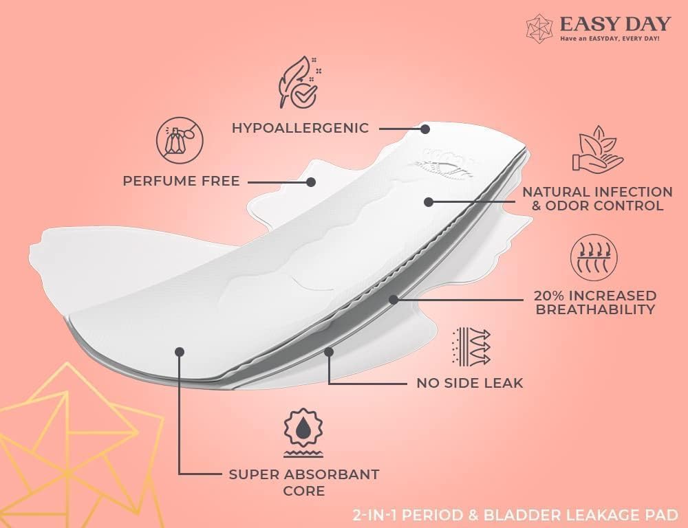 EASYDAY Heavy Flow(2-in-1 Period & Light Bladder Leakage Feminine Pads) with Wings