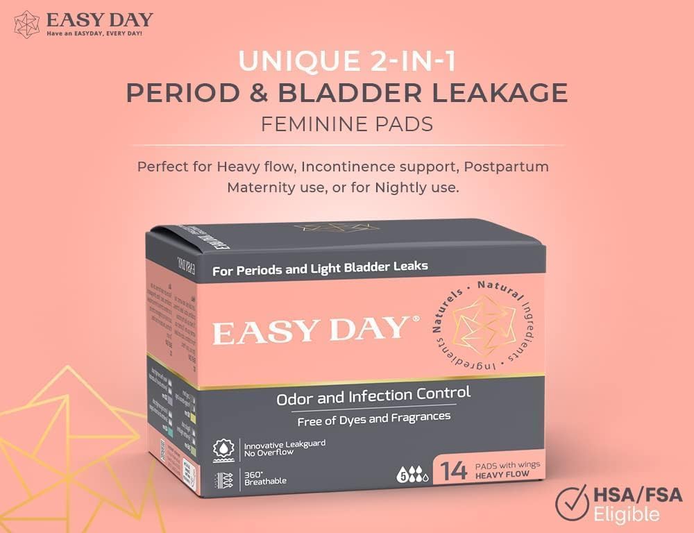 EASYDAY Heavy Flow(2-in-1 Period & Light Bladder Leakage Feminine Pads) with Wings