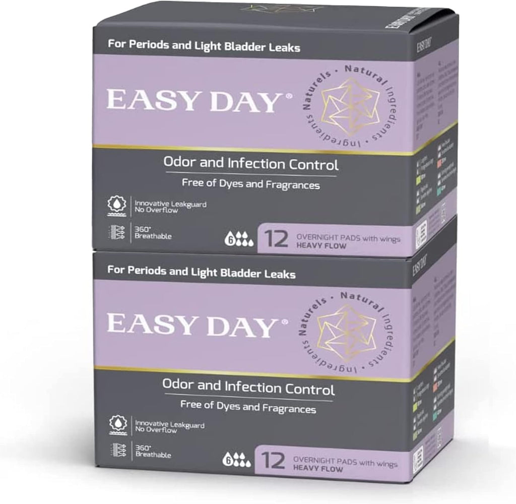 EASYDAY Overnight Heavy Flow(2-in-1 Period & Light Bladder Leakage Feminine Pads) Wings,[PATENTED]