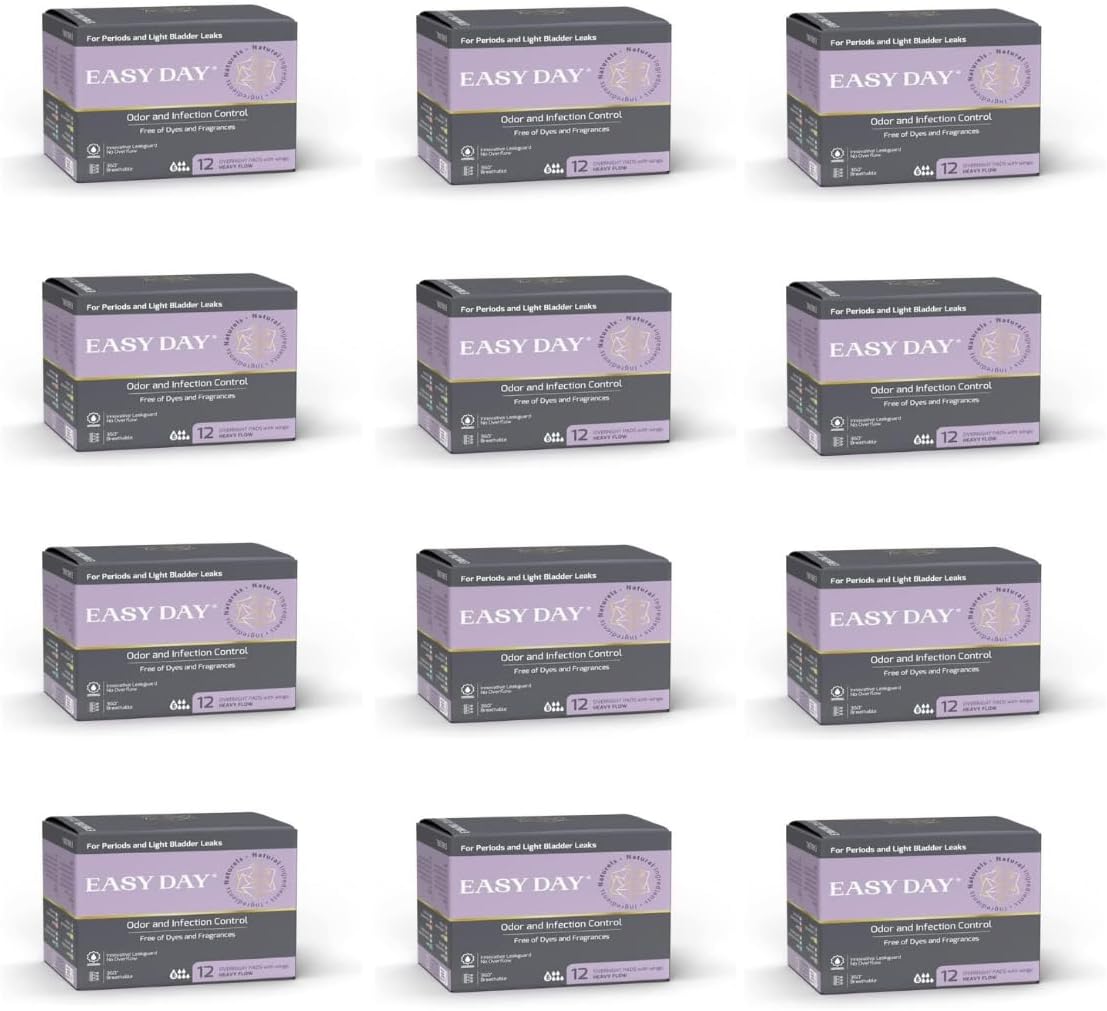 EASYDAY Overnight Heavy Flow(2-in-1 Period & Light Bladder Leakage Feminine Pads) Wings,[PATENTED]